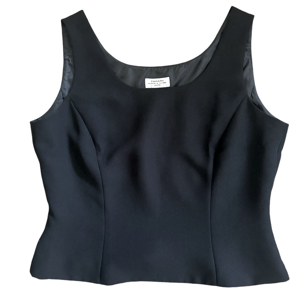 Tahari Arthur S Levine sleeveless black top, 10P, petite, professional, workwear